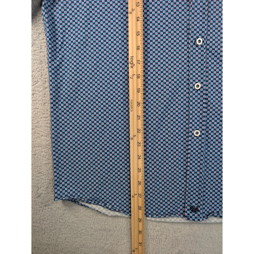 Buttercloth Icy Cotton Mens XL Regular Fit Blue Geometric Short Sleeve Shirt - Picture 4 of 8